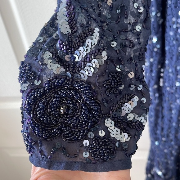 Mac Duggal Dress 10740 Blue Long Sleeve Beaded Sequin Evening Gown NWT - Picture 4 of 7